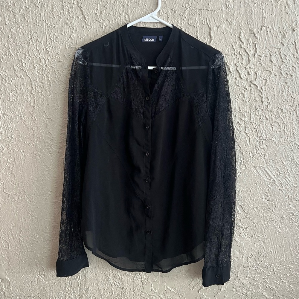 ⭐️ Lace Arm Long Sleeve Mandarin Collar Blouse by Tildon
